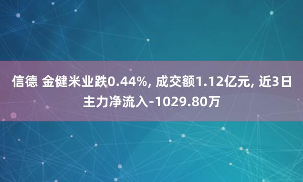信德 金健米业跌0.44%, 成交额1.12亿元, 近3日主力净流入-1029.80万